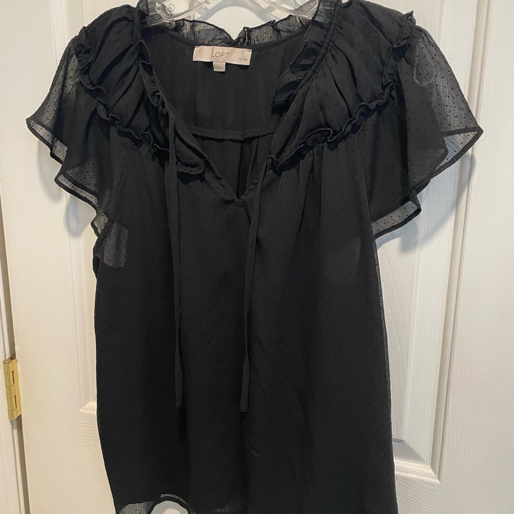 LOFT Sheer Black Ruffled Blouse